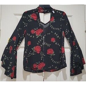 Live 4 Truth Blouse Womens S Boho Bell Sleeve Crop Smocked Colorful Indie Hippie